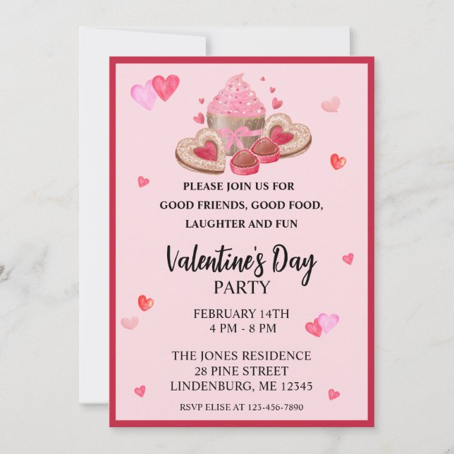 Invitation Valentines Cupcakes, Cookies & Sweets Party (Devant)