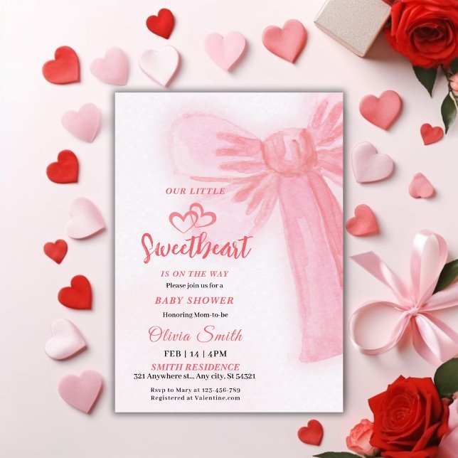 Invitation valentines day Pink Bow girl Baby Shower  (Créateur téléchargé)