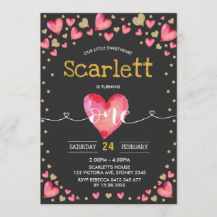 Invitation Valentines d'or rouge amour 1er anniversaire