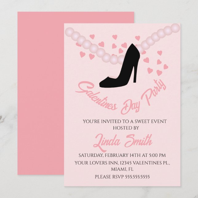 Invitation Valentines Jour Coeurs noirs roses talons (Devant / Derrière)
