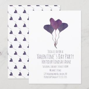 Invitation Valentines Jour de fête Coeur Aquarelle violet