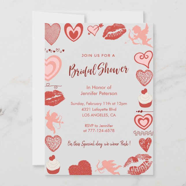 Invitation Valentines jour nuptiale douche moderne gris rouge (Devant)