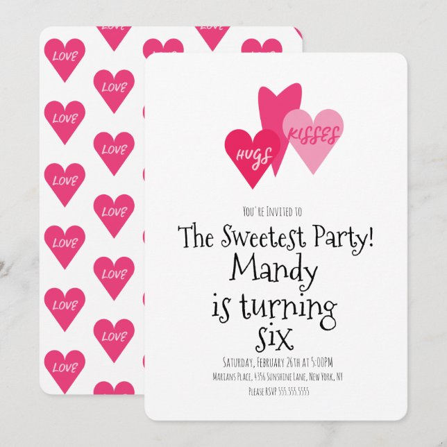Invitation Valentines Jour XOXO Ennuis Baisers Coeur fête (Devant / Derrière)