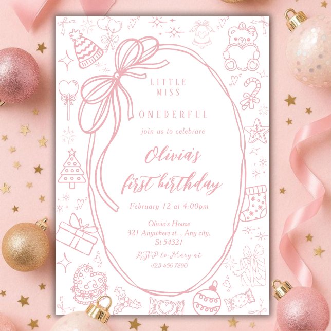 Invitation Valentines Pink Little Miss ONEderful 1st Birthday (Créateur téléchargé)