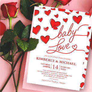 Invitation Valentine's Red Hearts Baby Love Girl Baby shower
