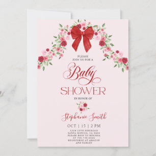Invitation Valentines rose et rouge Baby shower fille