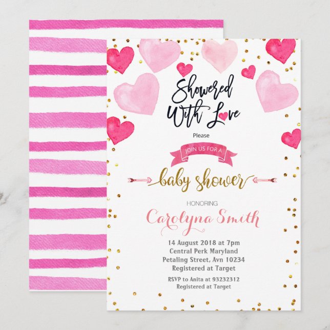 Invitation Valentines Showée avec baby shower d'amour (Devant / Derrière)