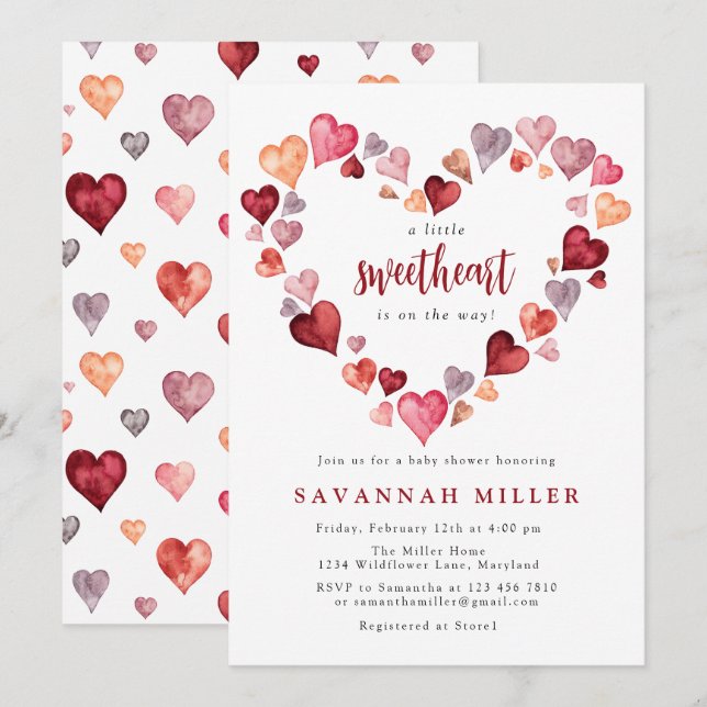 Invitation Valentines Un Petit Baby shower Coeurs Amoureux (Devant / Derrière)