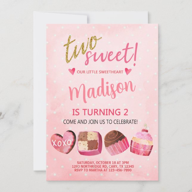 Invitation Valentines Valentine fille 2ème anniversaire invit (Devant)