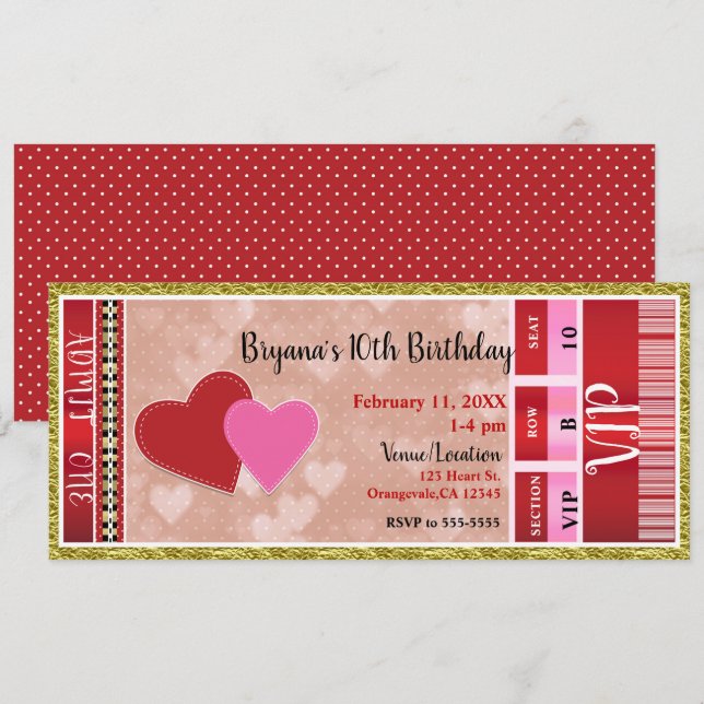 Invitation Valentine's Valentine Party Admettre un billet VIP (Devant / Derrière)