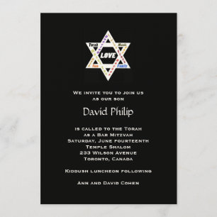 Invitation Valeurs juives Barre noire/Invitation Bat mitzvah