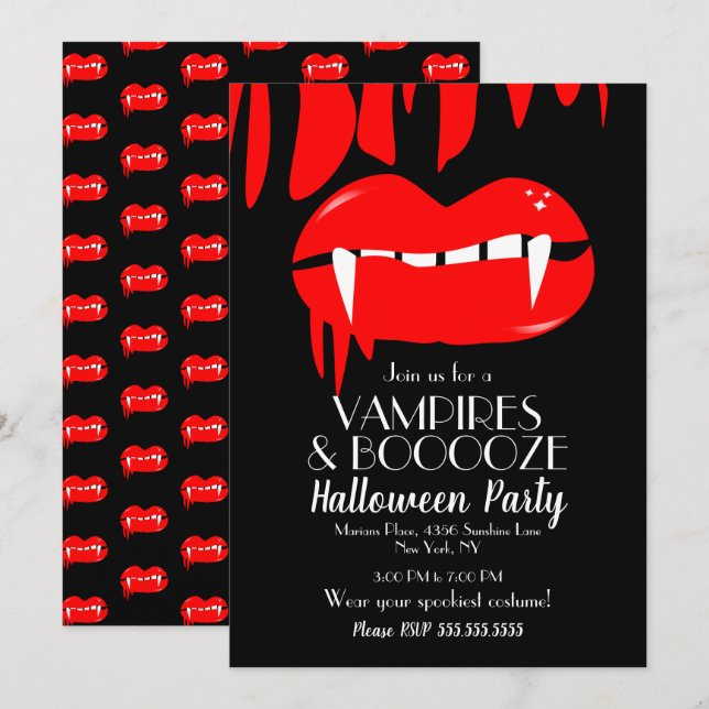 Invitation Vampire d'Halloween Adulte Party Red Black Invitat (Devant / Derrière)