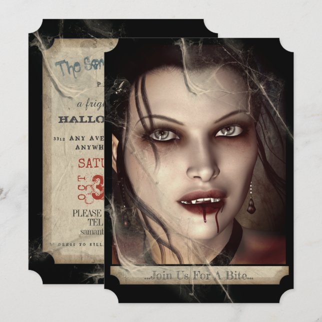 Invitation Vampire gothique féminin méchant Halloween (Devant / Derrière)