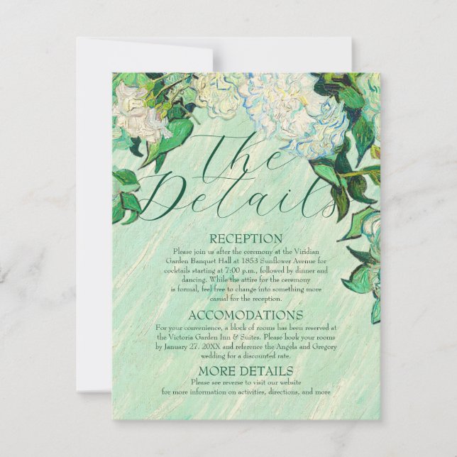 Invitation Van Gogh Roses Wedding Details Card (Devant)