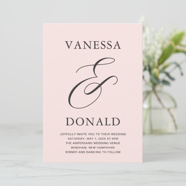 Invitation Vanessa Blush Pink Mariage moderne (Debout devant)