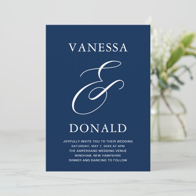 Invitation Vanessa Navy Blue Mariage moderne (Debout devant)