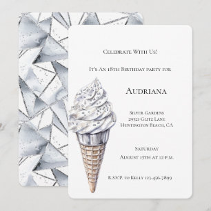 Invitation Vanilla Argent Confetti Ice Cream Cone Anniversair