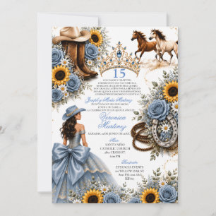 Invitation Vaquera Quinceañera Rose Bleu Poussiére