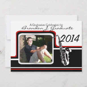 Invitation Varsity Band Saxophone Graduation Photo Rouge