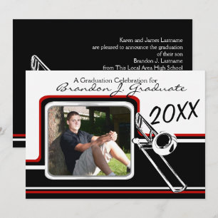 Invitation Varsity Band Trombone Graduation Photo Rouge