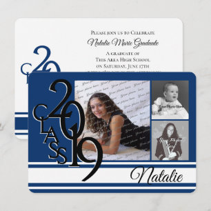 Invitation Varsity Blue 2019 Graduation Tri Photo