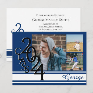 Invitation Varsity Blue 2024 Graduation Tri Photo