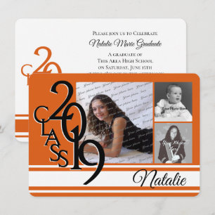 Invitation Varsity Orange 2019 Graduation Tri Photo