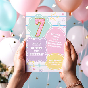 Invitation Varsity pastel patch carnet 7e anniversaire