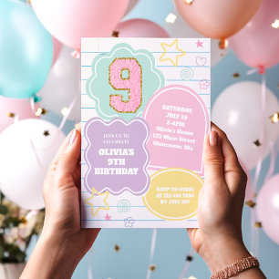 Invitation Varsity pastel patch carnet 9e anniversaire