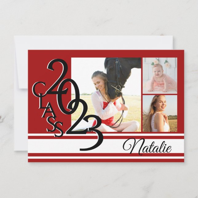 Invitation Varsity Red 2023 Graduation Tri Photo (Devant)