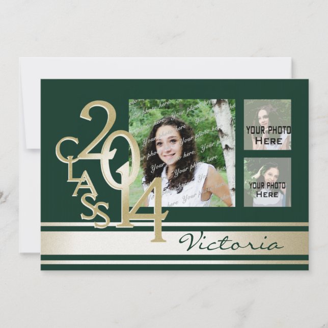 Invitation Varsity Stripe Tri photo vert et or (Devant)