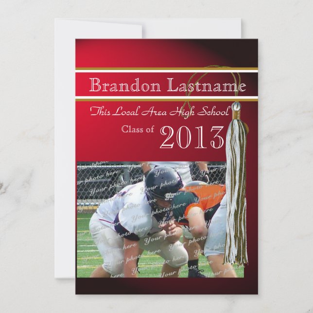 Invitation Varsity Tassel Graduation Red Gold (Devant)