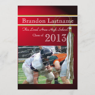 Invitation Varsity Tassel Graduation Red Gold