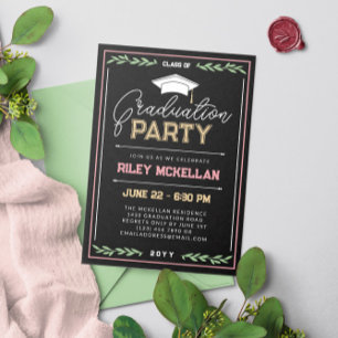 Invitation Varsity Typography Black Pink Graduation Party