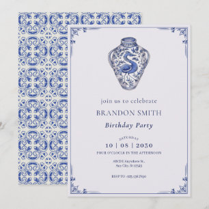 Invitation Vase d'art blanc bleu antique