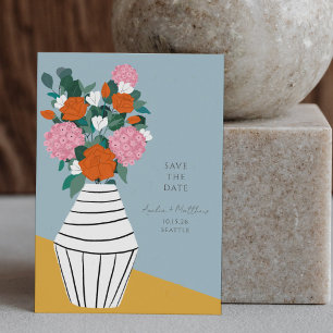 Invitation Vase de mariage floral folk moderne du milieu du s