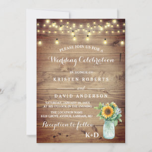 Invitation Vase de tournesol rustique et mariage de lumières