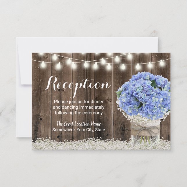 Invitation Vase Floral Hortensia Bleu Réception de Mariage Ru (Devant)