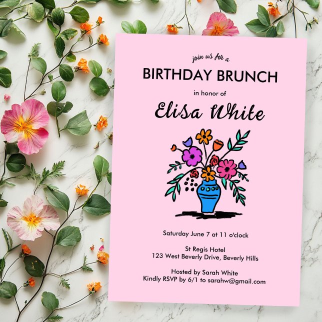 Invitation Vase florale Rustique Whimsical Anniversaire Fête  (Floral Vase Rustic Whimsical BIRTHDAY PARTY Custom Invitation
)