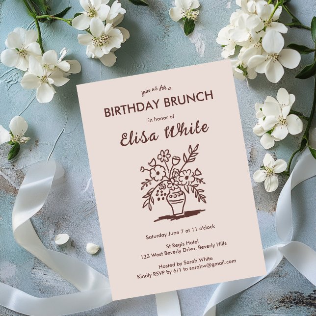Invitation Vase florale Rustique Whimsical Anniversaire Fête  (Floral Vase Rustic Whimsical BIRTHDAY PARTY Custom Invitation
)