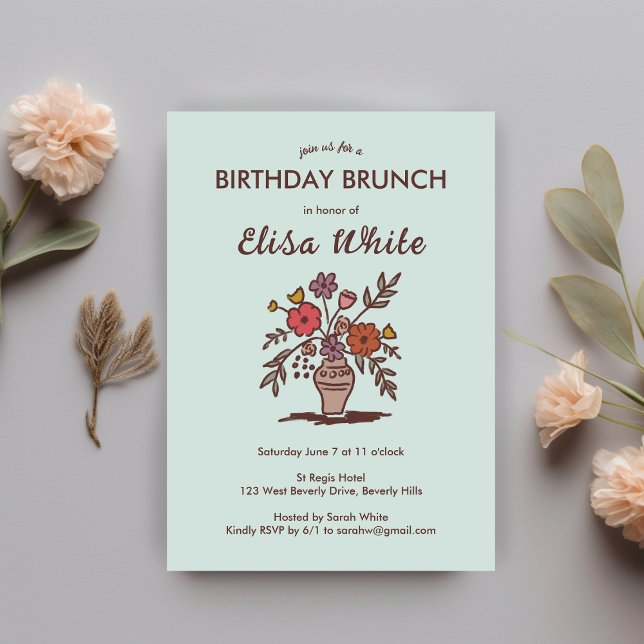Invitation Vase florale Rustique Whimsical Anniversaire Fête  (Floral Vase Rustic Whimsical BIRTHDAY PARTY Custom Invitation
)