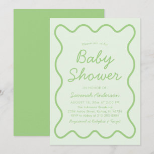 Invitation Vastes Moderne Courbe Retro Sage Baby shower Vert
