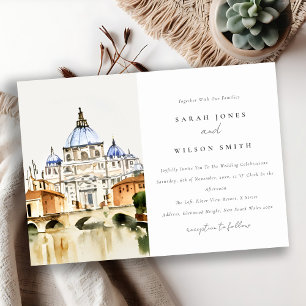 Invitation Vatican Rome Italie Aquarelle Paysage Mariage