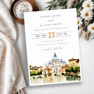 Invitation Vatican Rome Italie Aquarelle Paysage Mariage