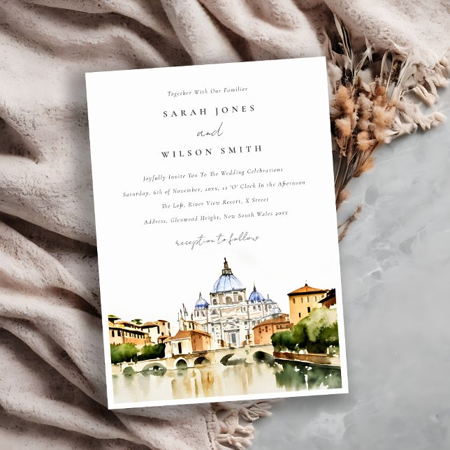 Invitation Vatican Rome Italie Aquarelle Paysage Mariage (Créateur téléchargé)