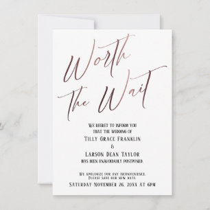 Invitation Vaut la peine d'attente reportée Mariage Rose or
