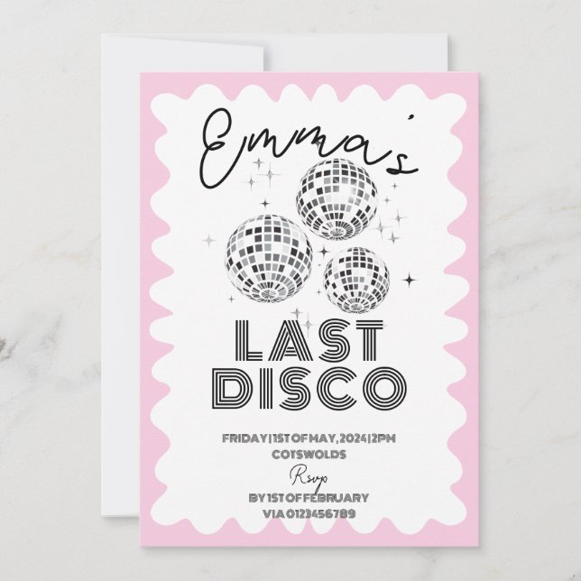 Invitation Vave Dernière Disco Bachelorette Party Hen Itinéra (Devant)