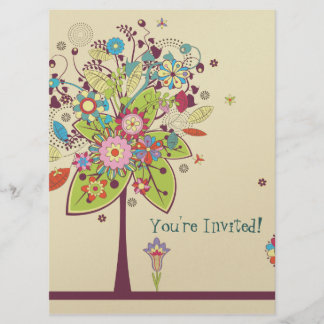 Invitation vectoriel coloré arbre de fleur bliss anniversaire