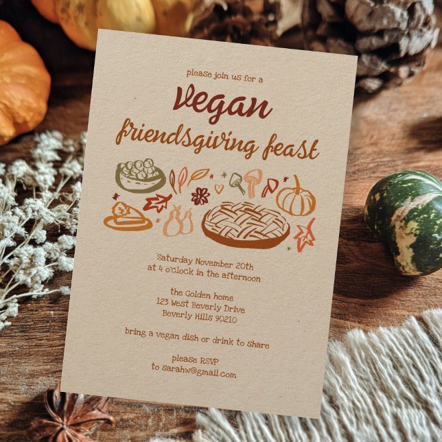 Invitation VEGAN Whimsgiving Friendsgiving Kraft (Whimsical VEGAN VEGETARIAN Thanksgiving Friendsgiving Kraft Invitation 
)