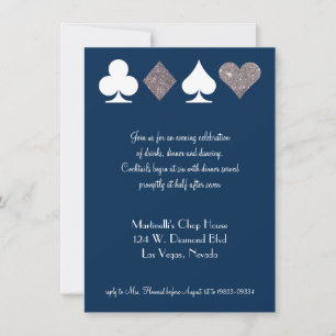 Invitation Vegas Mariage Célébration Marine Argent Faux Parti